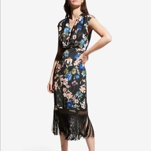 Badgley Mischka floral fringe dress